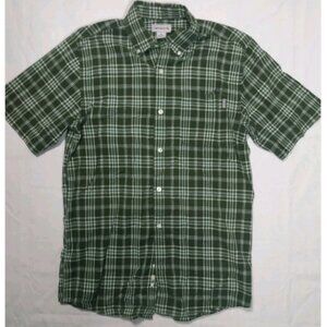 Carhartt Green Plaid Short Sleeve Button Up Shirt M M Loose Relaxed Fit Work